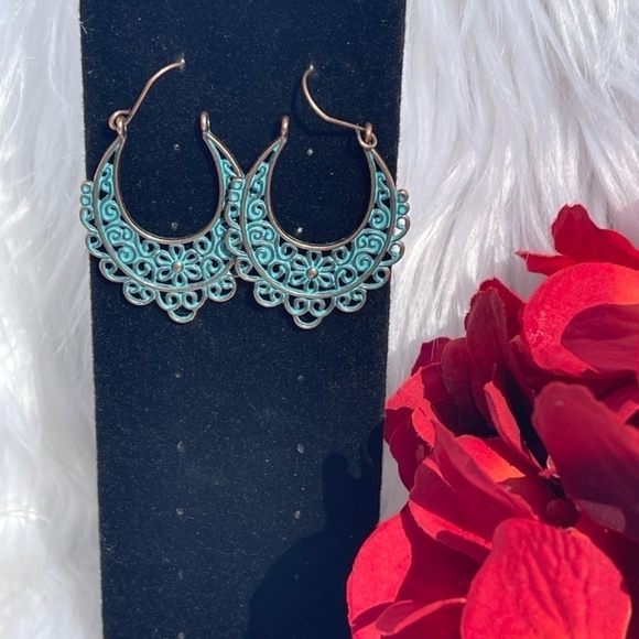 BOGO New Turquoise Blue & Copper Hook Dangle Southwestern Boho Earrings - Picture 5 of 5